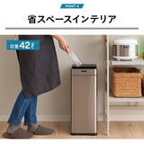 オゾン消臭機能付 電動 ダストボックス 42L ゴミ箱 自動開閉 45Lゴミ袋対応 スライド式 人感センサー付き 電池 角型 スリム 省スペース