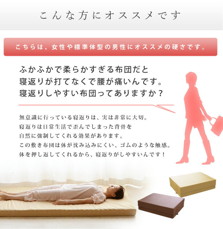◆廃版◆3つ折り敷き布団 ダブルサイズ 高反発ウレタン 女性向け・寝返りしやすい