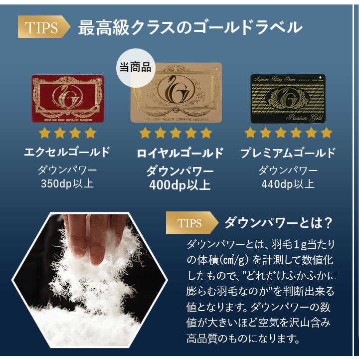 日本製 ロイヤルゴールドラベル 2枚合わせ羽毛布団 クイーン 非