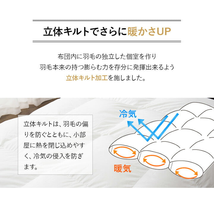 2枚合わせ 羽毛布団 キング 日本製 ロイヤルゴールドラベル ポーランド産ホワイトダックダウン93％ 非圧縮 新合繊生地使用 軽量 二枚合わせ 収納ケース付き ループ付き