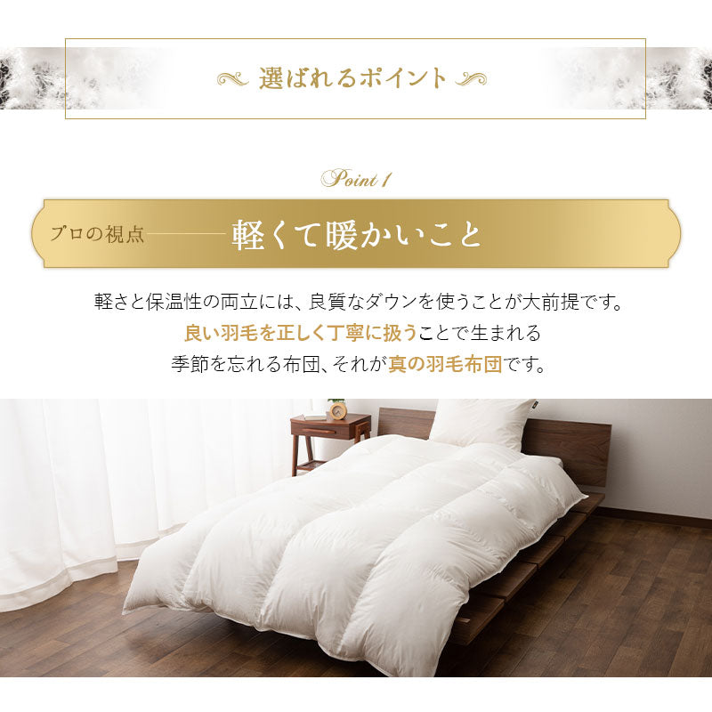日本製 プレミアムゴールドラベル 羽毛布団 キング 非圧縮