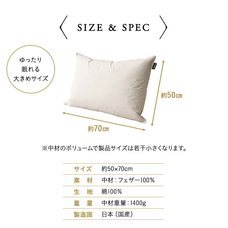 リッチフェザーピロー 羽根枕 50×70 日本製 ホテル仕様 フェザー 羽根