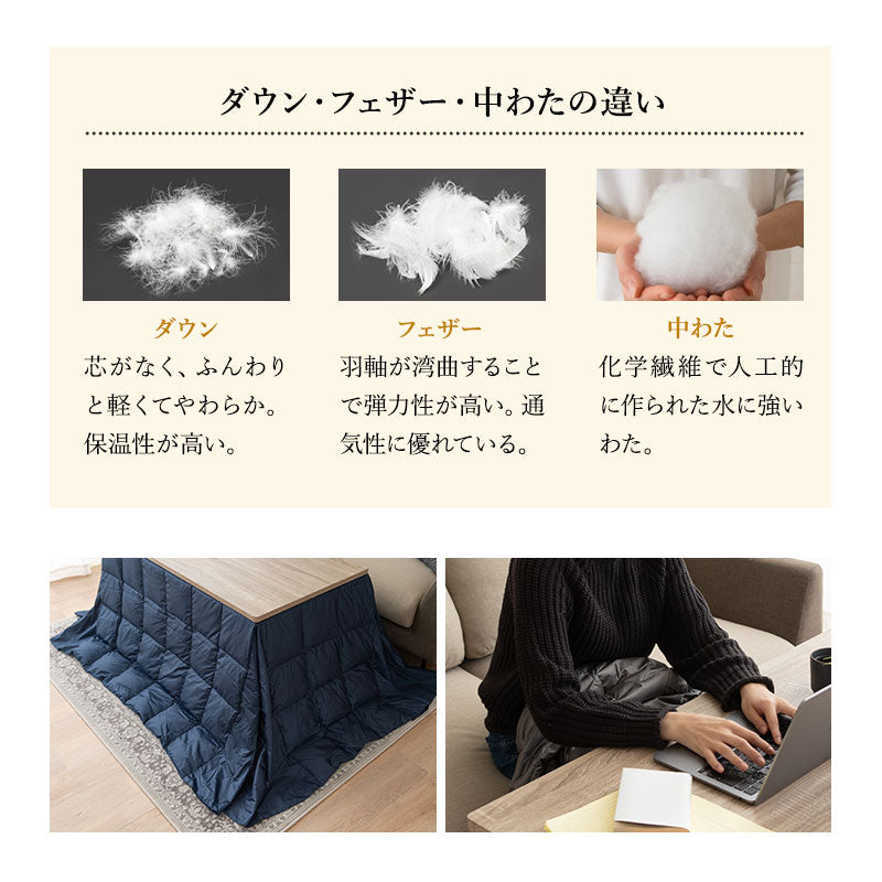 こたつ掛け布団 長方形  羽毛 こたつ布団 ハイタイプ 幅120cm 省スペースデザイン あったか 寒さ対策 防寒対策