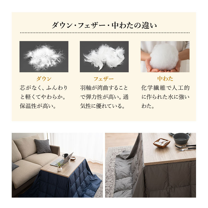 こたつ掛け布団 長方形 羽毛 こたつ布団 ハイタイプ 幅80cm 省スペースデザイン あったか 寒さ対策 防寒対策