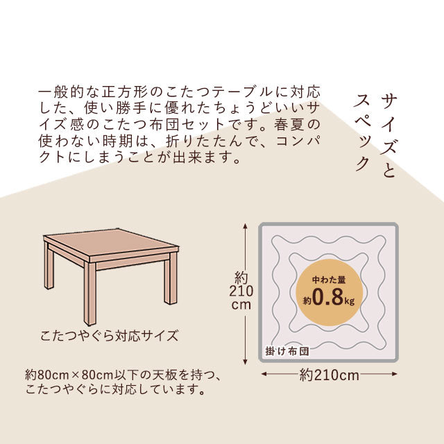 あったか羽毛こたつ布団 正方形 210×210cm 収納ケース付き