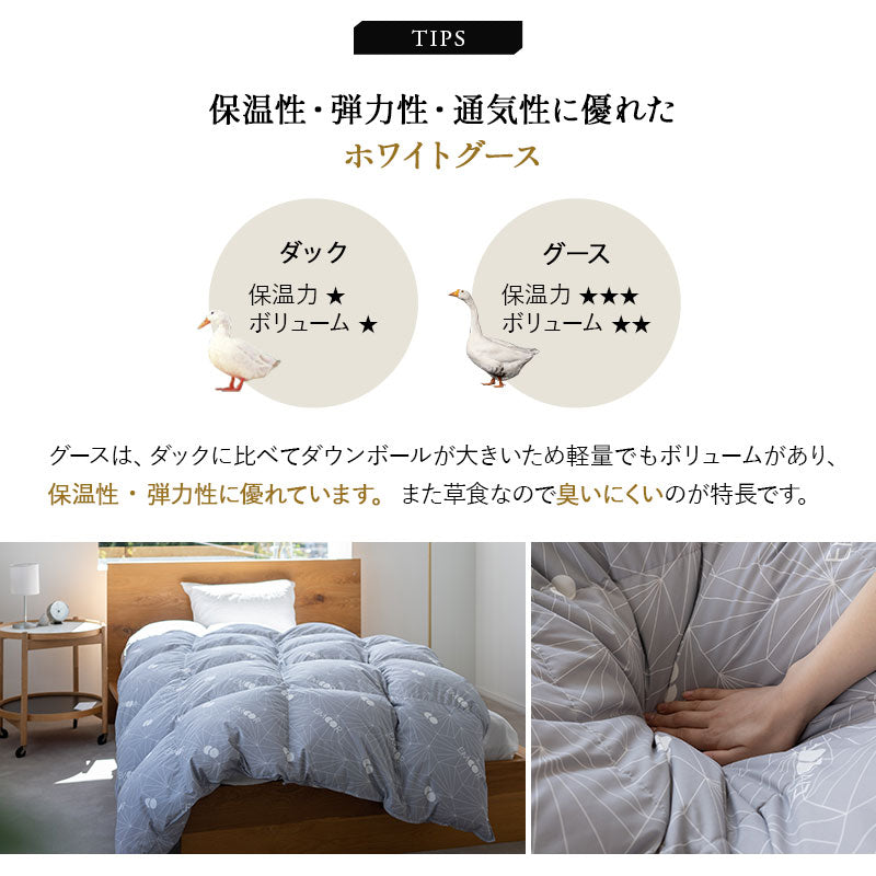 羽毛布団 キング 日本製 プレミアムゴールドラベル ポーランド産ホワイトグースダウン95％ 非圧縮 抗菌 防臭 収納ケース付き ループ付き