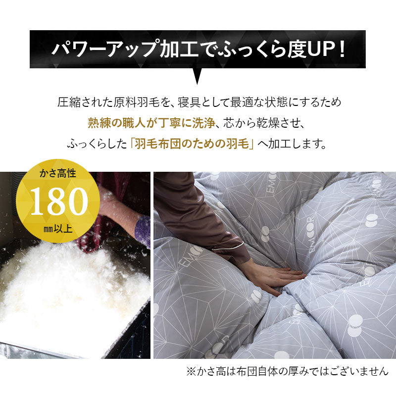 羽毛布団 キング 日本製 プレミアムゴールドラベル ポーランド産ホワイトグースダウン95％ 非圧縮 抗菌 防臭 収納ケース付き ループ付き