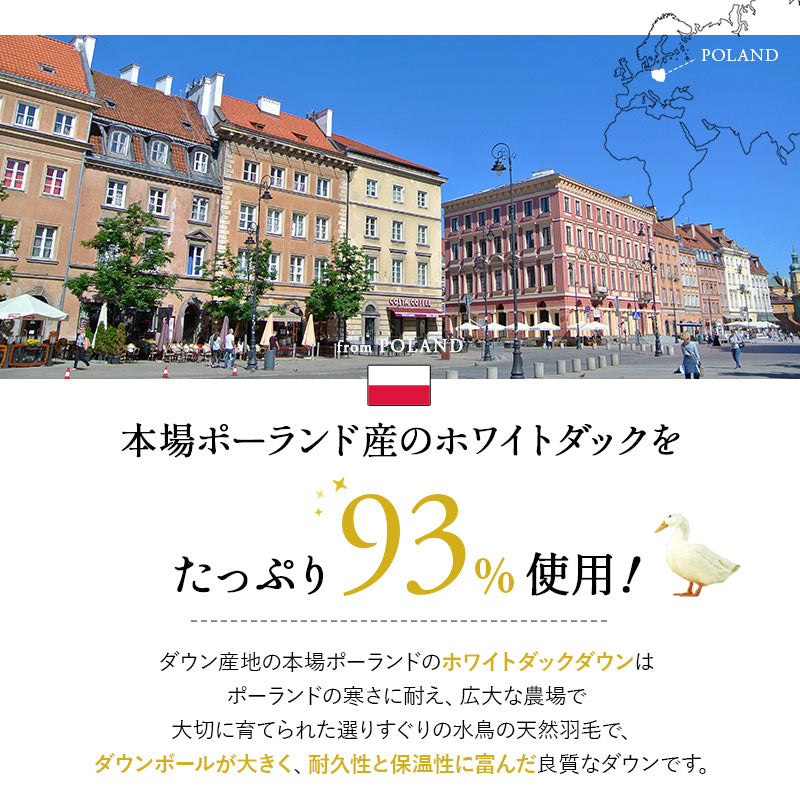 羽毛布団 セミダブル 日本製 ロイヤルゴールドラベル ポーランド産ホワイトダックダウン93％ 非圧縮 抗菌 防臭 収納ケース付き ループ付き