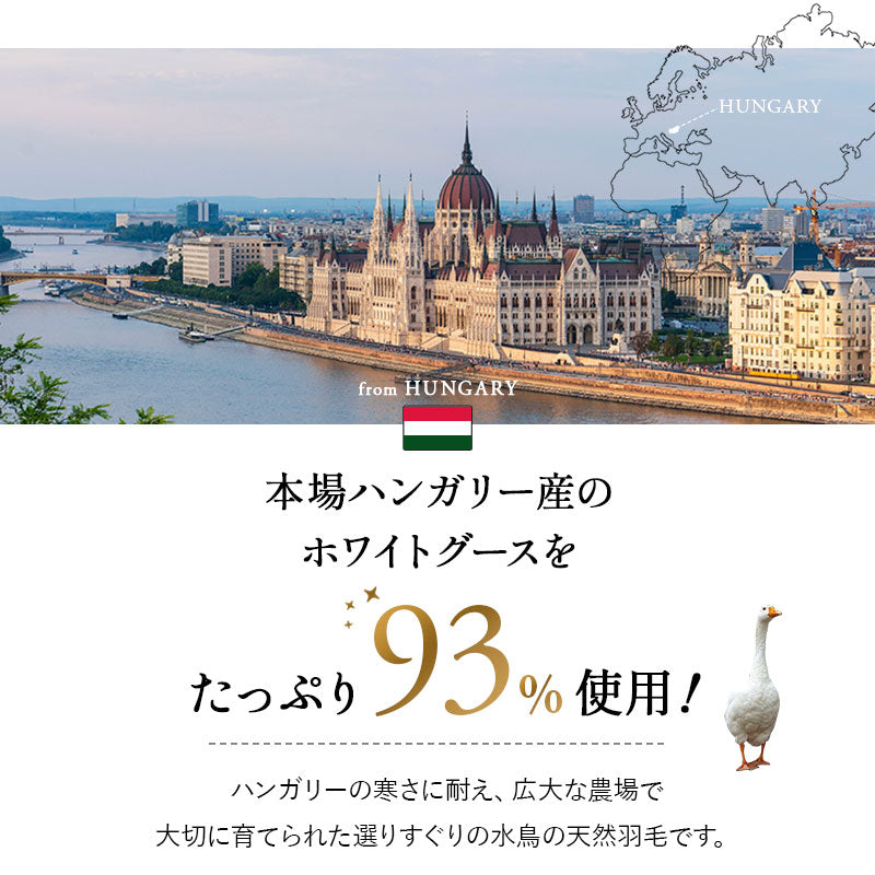 羽毛布団 クイーン 日本製 ロイヤルゴールドラベル ハンガリー産ホワイトグースダウン93％ 非圧縮 抗菌 防臭 収納ケース付き ループ付き