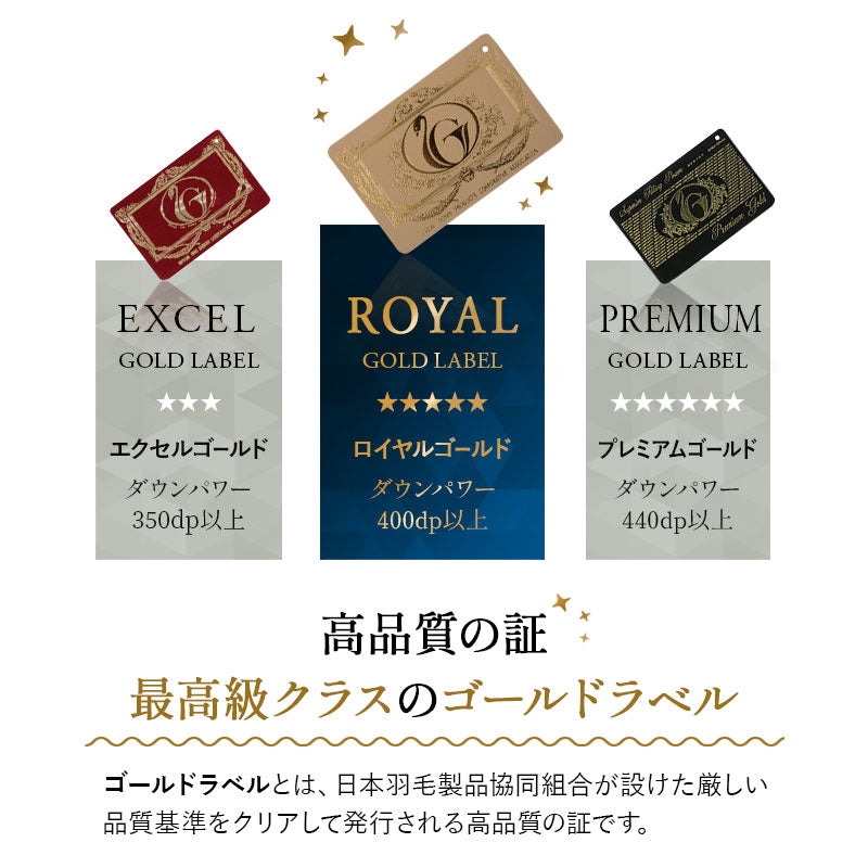 羽毛布団 キング 日本製 ロイヤルゴールドラベル ハンガリー産ホワイトグースダウン93％ 非圧縮 抗菌 防臭 収納ケース付き ループ付き