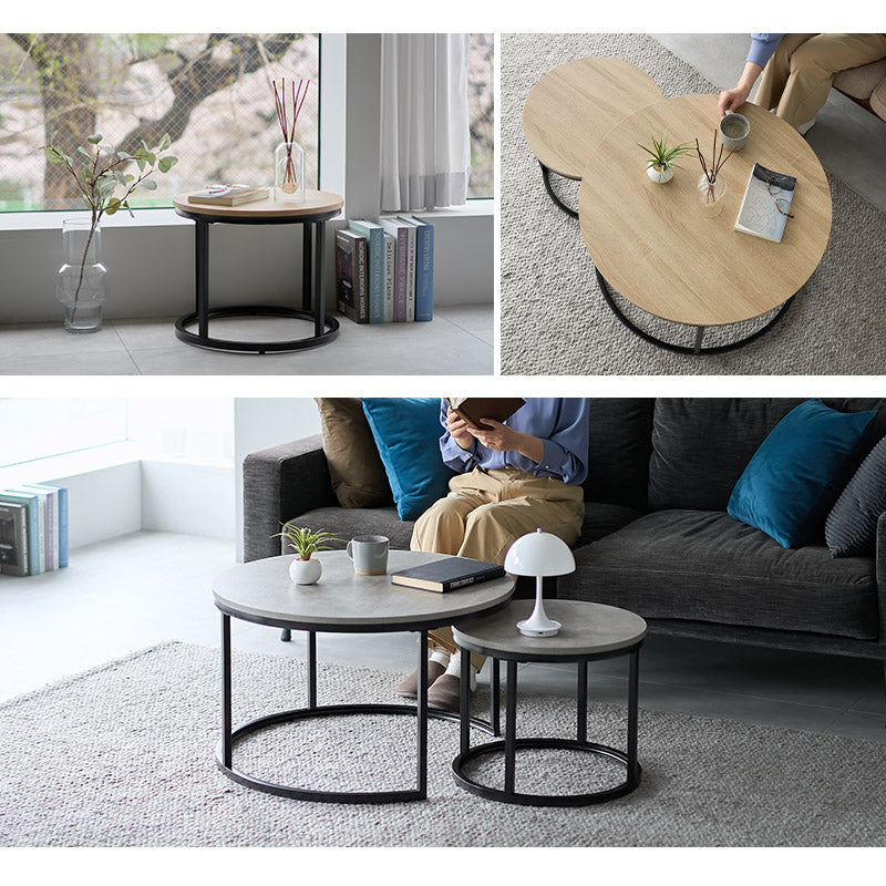 【新品】  大理石調　ネストテーブル   70cm&50cm センターテーブル ローテーブル ネストテーブル センターテーブル ローテーブル 大理石調 木目調 円形