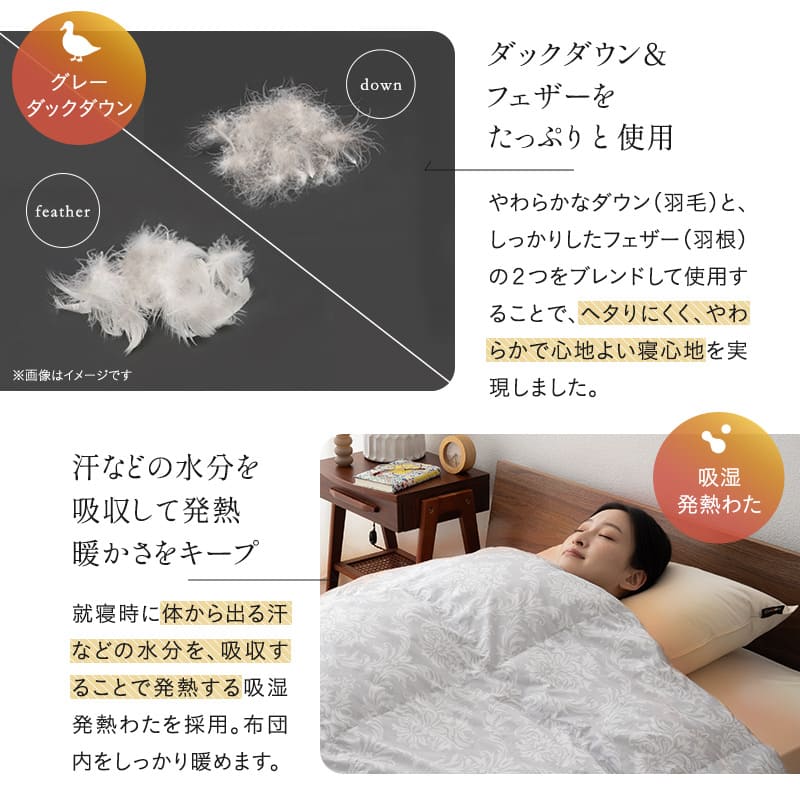 羽毛入り掛け布団 シングル 抗菌 吸湿発熱 保温 軽量 DONSU ドンス