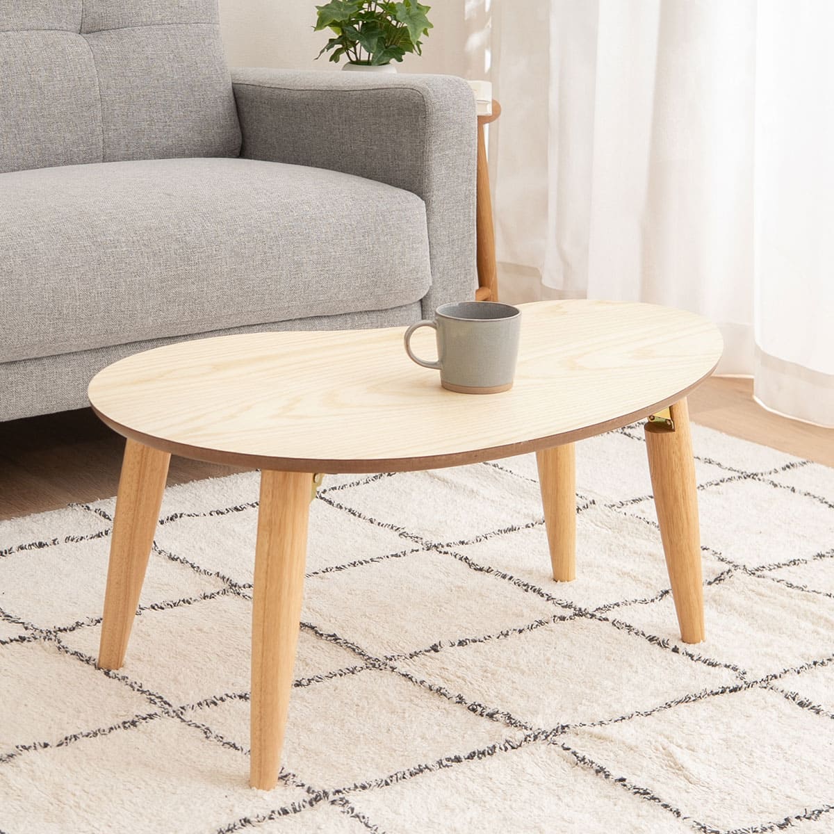 雲のカタチのキッズテーブル 幅80cm 折りたたみ 完成品 天然木