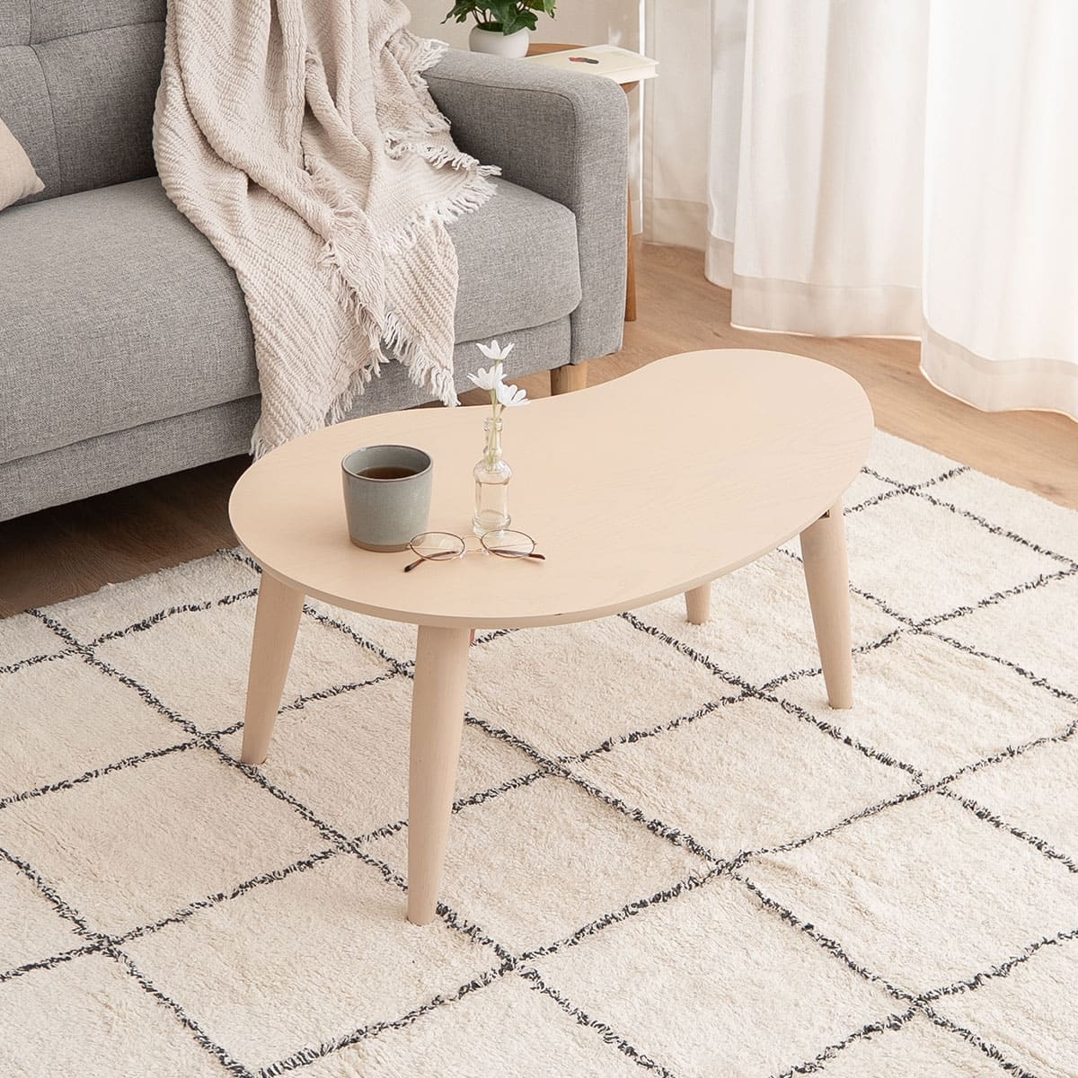 雲のカタチのキッズテーブル 幅80cm 折りたたみ 完成品 天然木 | 寝具