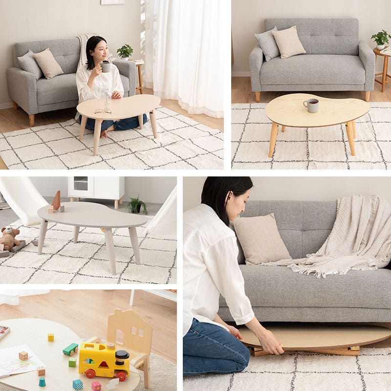 雲のカタチのキッズテーブル 幅80cm 折りたたみ 完成品 天然木 | 寝具