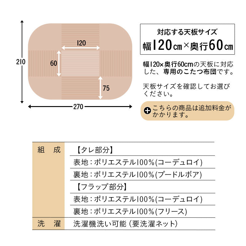 コーデュロイ こたつ掛け布団 幅80cm 幅120cm 長方形 ソファ用 こたつ布団 コタツ 炬燵 掛け布団 冬用 寒さ対策 防寒対策
