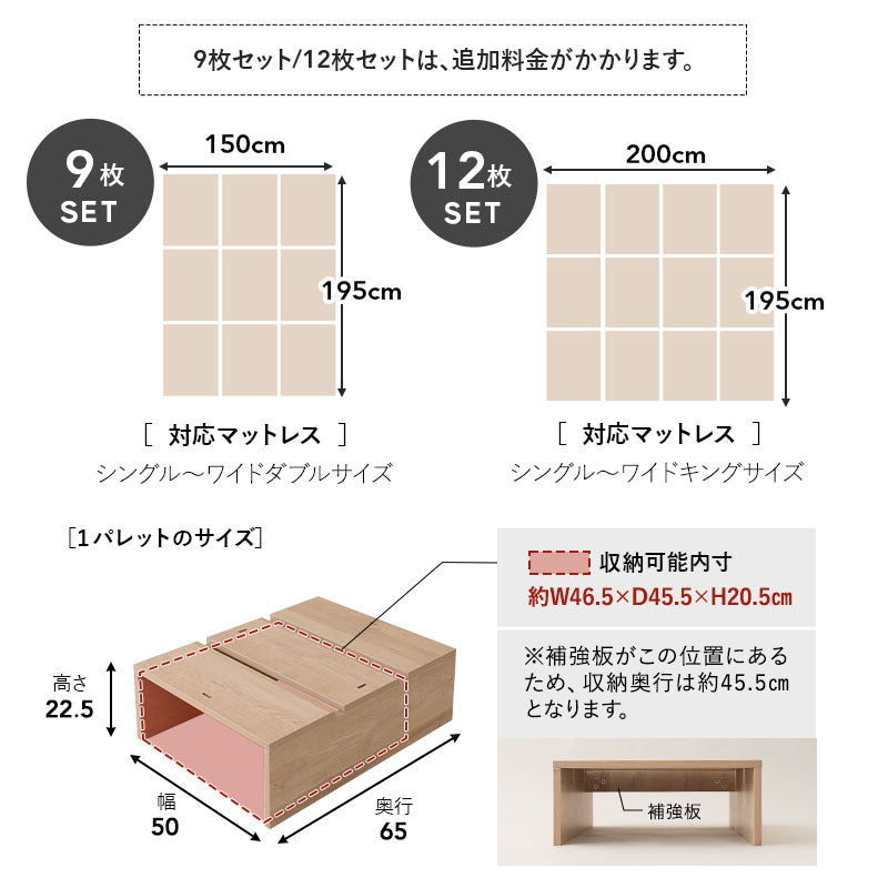 つなげて使える丈夫なステージベッド MODUE 幅50cm 6枚セット 9枚セット 12枚セット パレットベッド ローベッド ベッドフレーム 分割式 連結パーツ付き ロボット掃除機対応 組み換え自由 ジョイント 木製 軽量 耐久性 通気性 ベッド下収納 収納家具 モデュ―