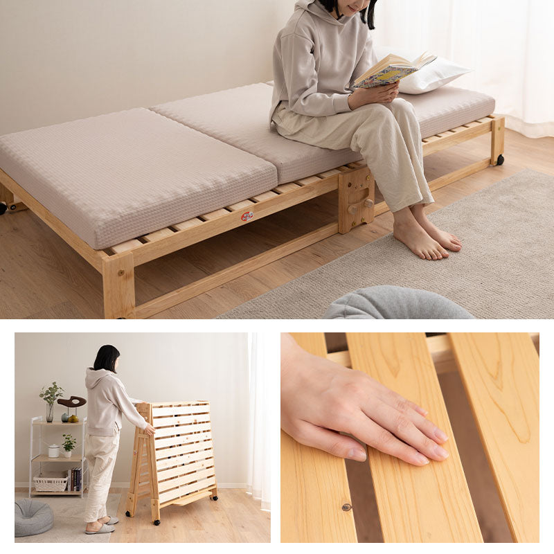 ヒノキの折りたたみベッド ワイドシングル ロータイプ │ 寝具・家具の
