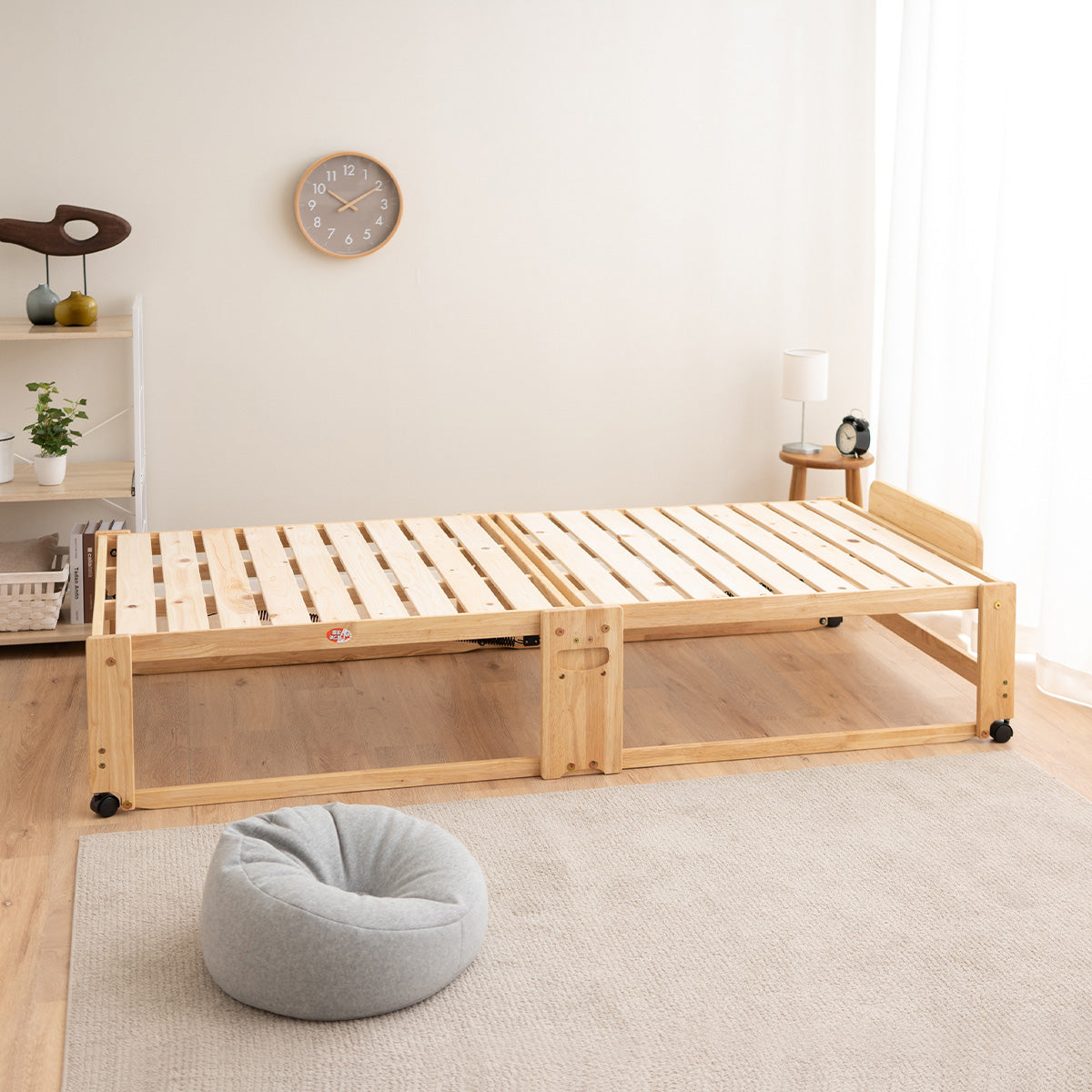 ヒノキの折りたたみベッド シングル ハイタイプヘッドボード付き