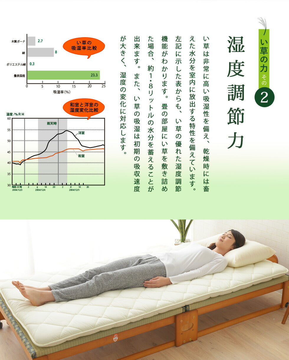 日本製 い草畳の折りたたみベッド ハイタイプ ワイドシングルサイズ