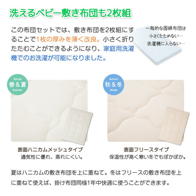 ベビー布団7点セット はらぺこあおむし 日本製 （掛け布団・ハニカム敷き布団・フリース敷き布団・枕・掛け布団カバー・フィットカバー・ピローケース）