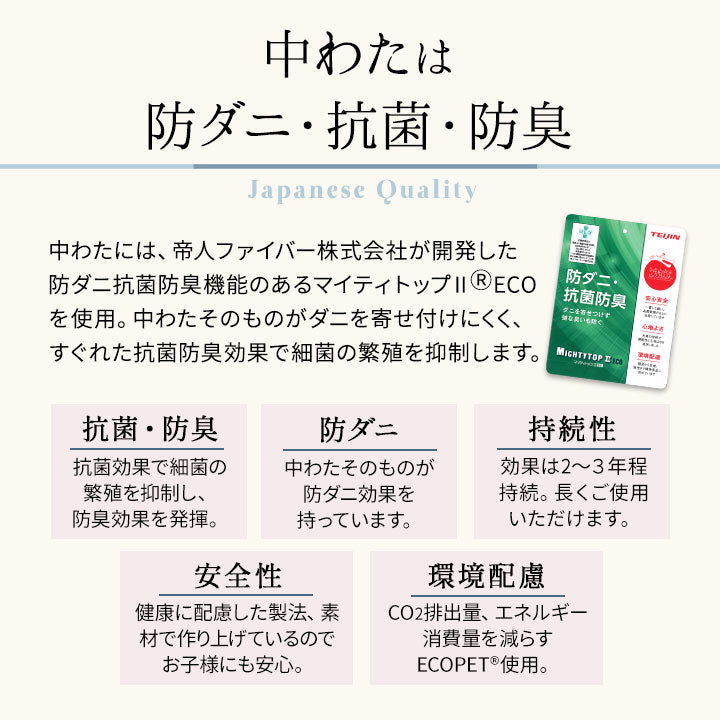 家族で使える 布団4点セット クイーン （掛け布団・肌掛け布団・ベッドパッド・枕×2） 日本製 掛け敷き枕 組布団