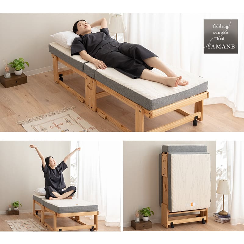 折りたたみベッド 3つ折り専用マットレス 2点セット 幅65cm コンパクトショートサイズ ごろ寝 子供用 狭小住宅 来客用 避難用