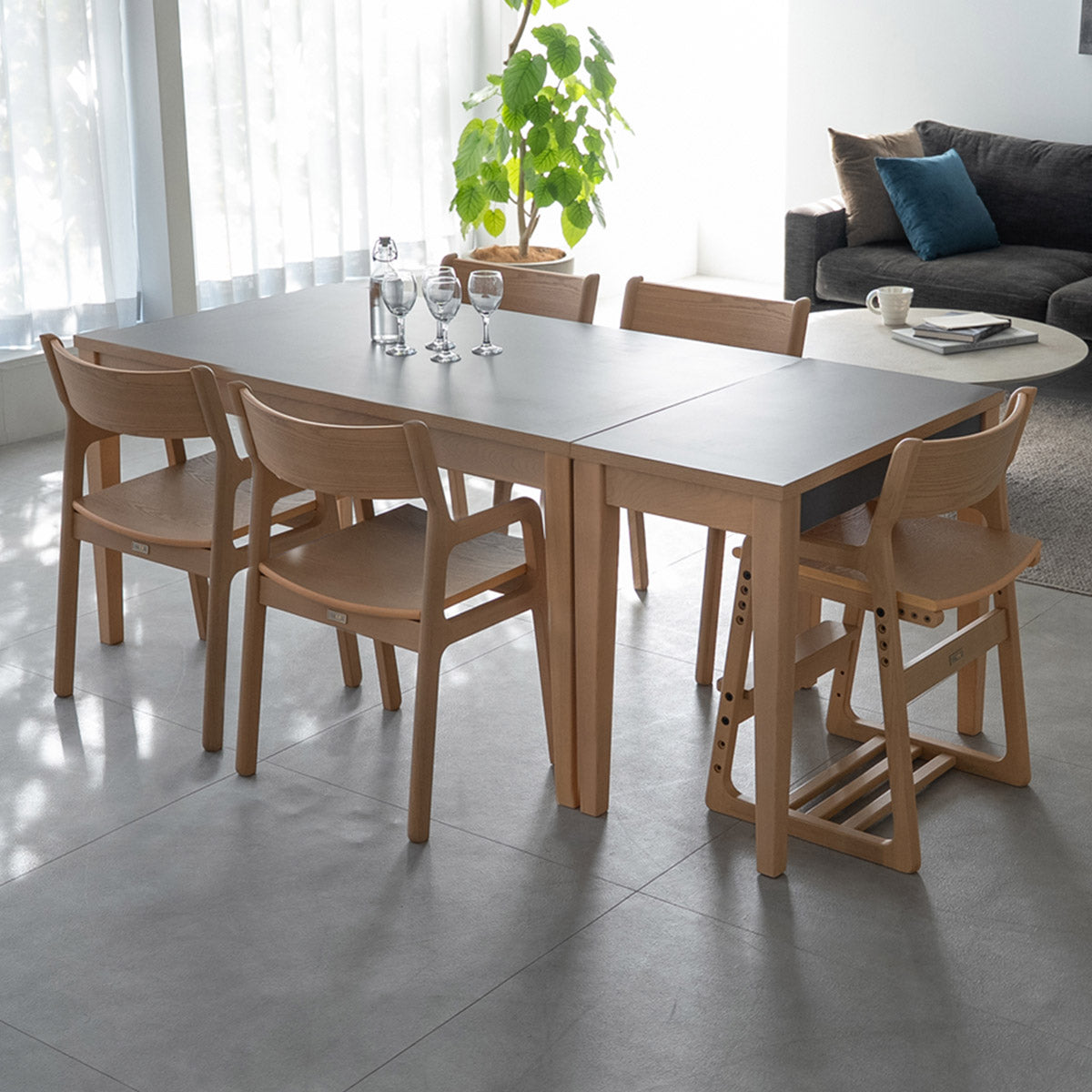 ダイニング7点セット ダイニングセット 幅180cm 5人掛け 長方形 角型 ダイニングテーブル ダイニングチェア キッズデスク キッズチェア 食卓用 高さ調節可能 引き出し付き リビング ダイニング 入学準備 入園準備 食事 リビング学習 勉強 学習 宿題 お片付け 暮らしのはじまり クラット