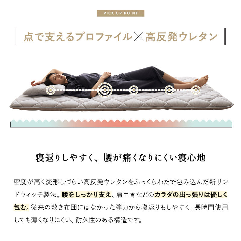 敷き布団 敷布団 日本製 体圧分散 抗菌・防臭・防ダニ 3層 高反発ウレタン 防ダニ布団 抗菌布団 ウレタン敷き布団 体圧分散敷き布団 軽量 オールシーズン ウレタン入り エムールの日本製布団