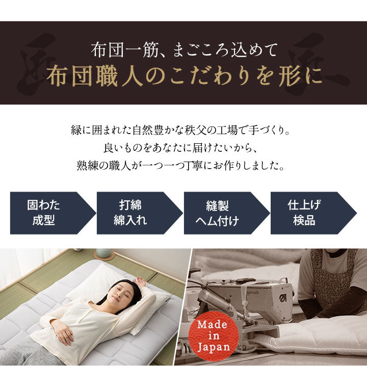 日本製 抗菌防臭 防ダニ 匠の極厚敷き布団 シングルサイズ