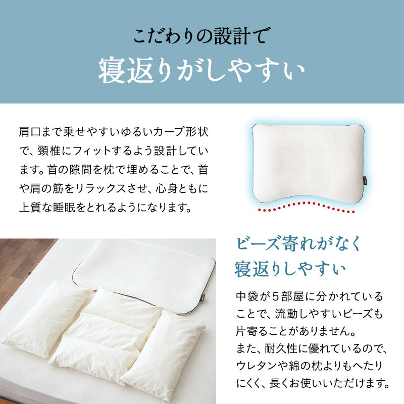 風が通るハニカムメッシュ枕 ビーズ枕 ワイドサイズ 43×70cm セミオーダー式 枕 まくら マクラ ピロー 増量用ビーズ付き 高さ調節可能 洗濯機で丸洗い可能