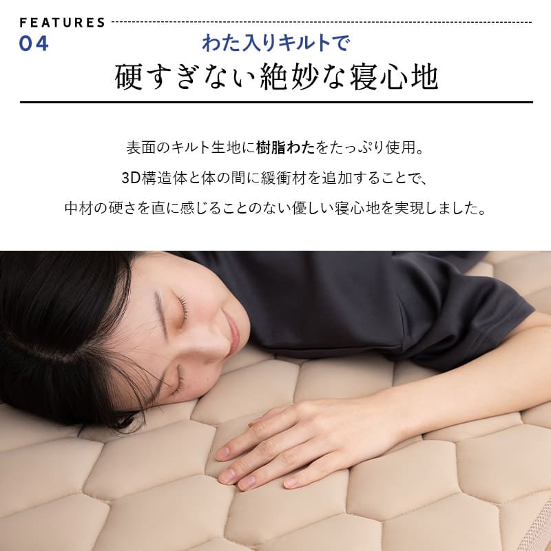 三つ折りマットレス シングル 3D構造体 高反発 ファイバー 丸洗い
