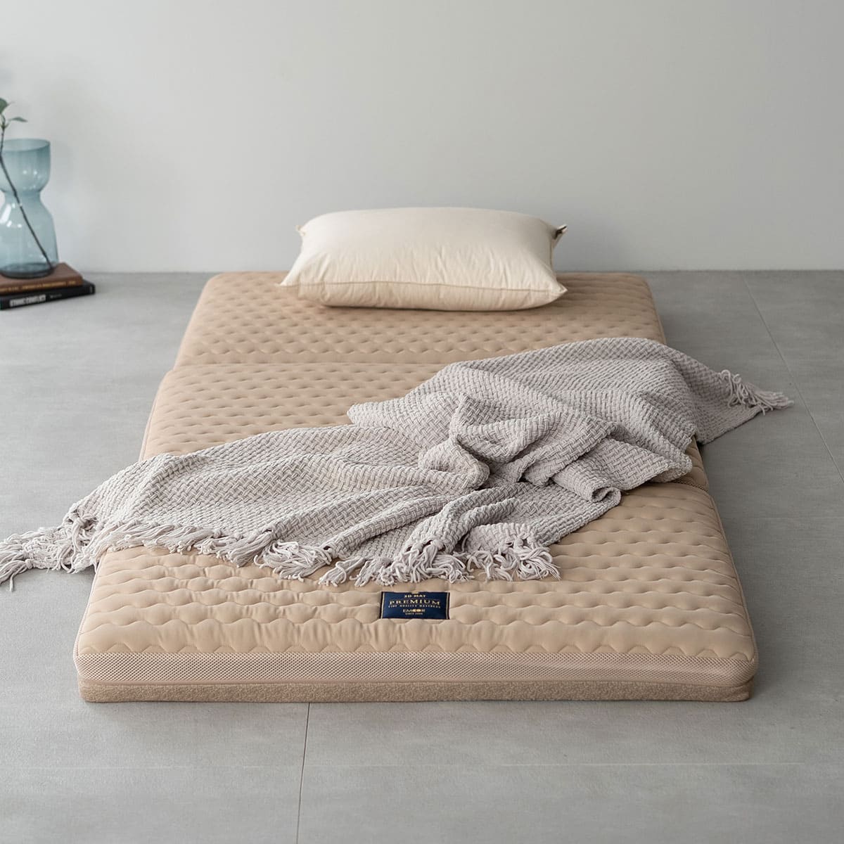 3Dマット 三つ折りマットレス シングルサイズ ベージュ 三つ折りマットレス シングル 3D構造体 高反発 ファイバー 洗える