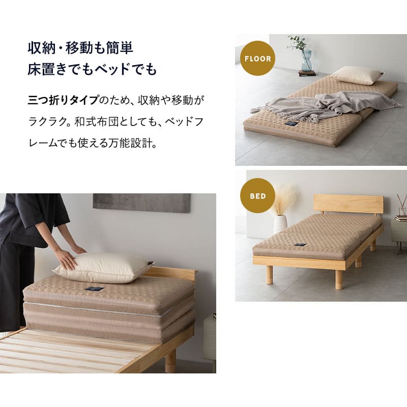 3D構造体 三つ折りマットレス 3D-MAT-PREMIUM プレミアム 折りたたみ 高反発 ファイバー 丸洗い可 通気性抜群 寝返りサポート ベッドパッド内蔵