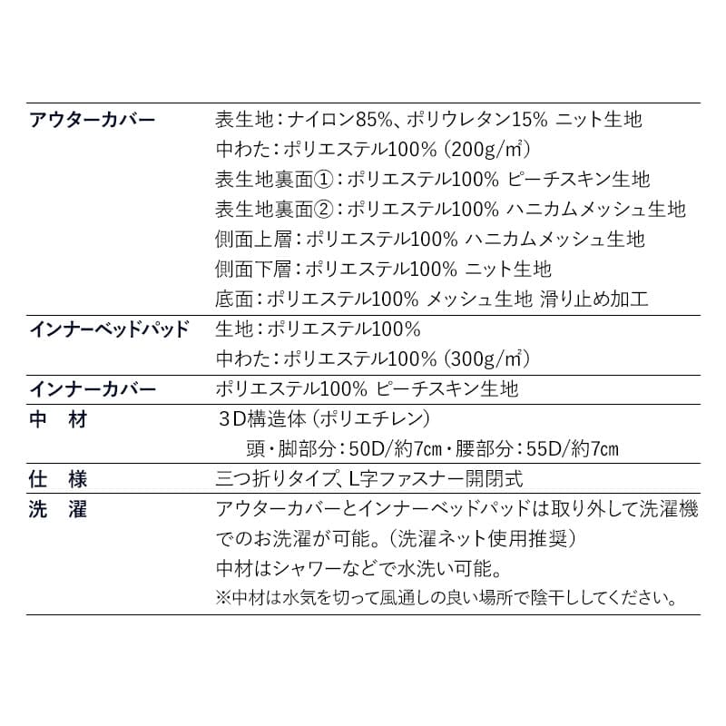 3D構造体 三つ折りマットレス 3D-MAT-PREMIUM プレミアム 折りたたみ 高反発 ファイバー 丸洗い可 通気性抜群 寝返りサポート ベッドパッド内蔵