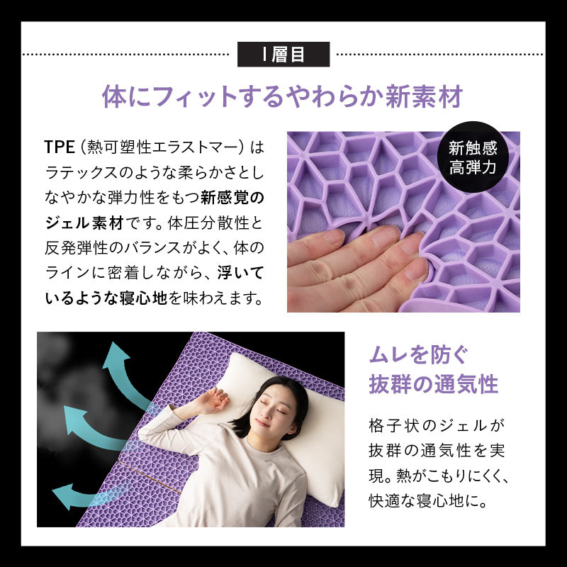 バウンシーマットレス ハイブリット 3層構造 高反発ウレタン TPEジェル 極厚 最厚 15cm 三つ折り 3つ折り 折りたたみ シングルサイズ