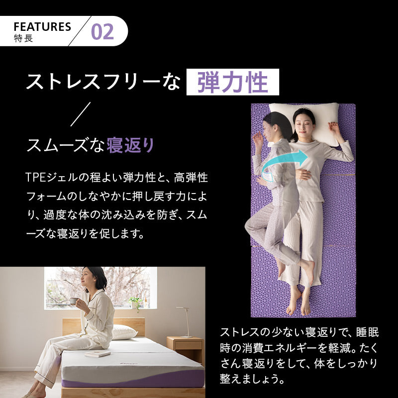 バウンシーマットレス ハイブリット 3層構造 高反発ウレタン TPEジェル 極厚 最厚 15cm 三つ折り 3つ折り 折りたたみ シングルサイズ