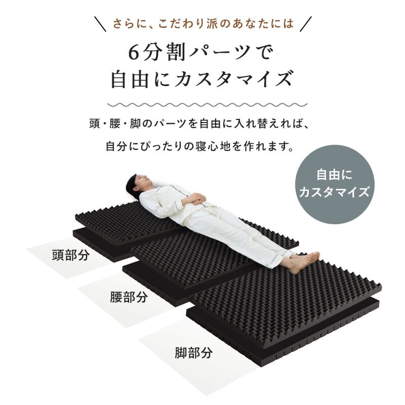 三つ折りマットレス 折りたたみマットレス 極厚 10cm 高反発 高硬度 ウレタン かため 2層構造 6分割設計 寝心地をカスタマイズ可能