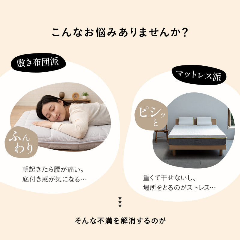 布団マットレス3 セミシングル 幅90cm 収納バンド付き 折りたたみ 軽量 コンパクト 高反発ウレタン わた入り特殊カバー 洗える FUTONマットレス ふとんマットレス オーバーレイ トッパー