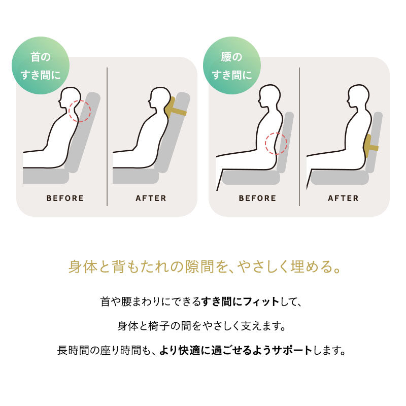 椅子に座るときの首と腰のための枕 椅子用クッション 首枕 腰枕 ヘッドレスト ネックピロー ランバーサポート 腰当て 背当て 固定バンド付き