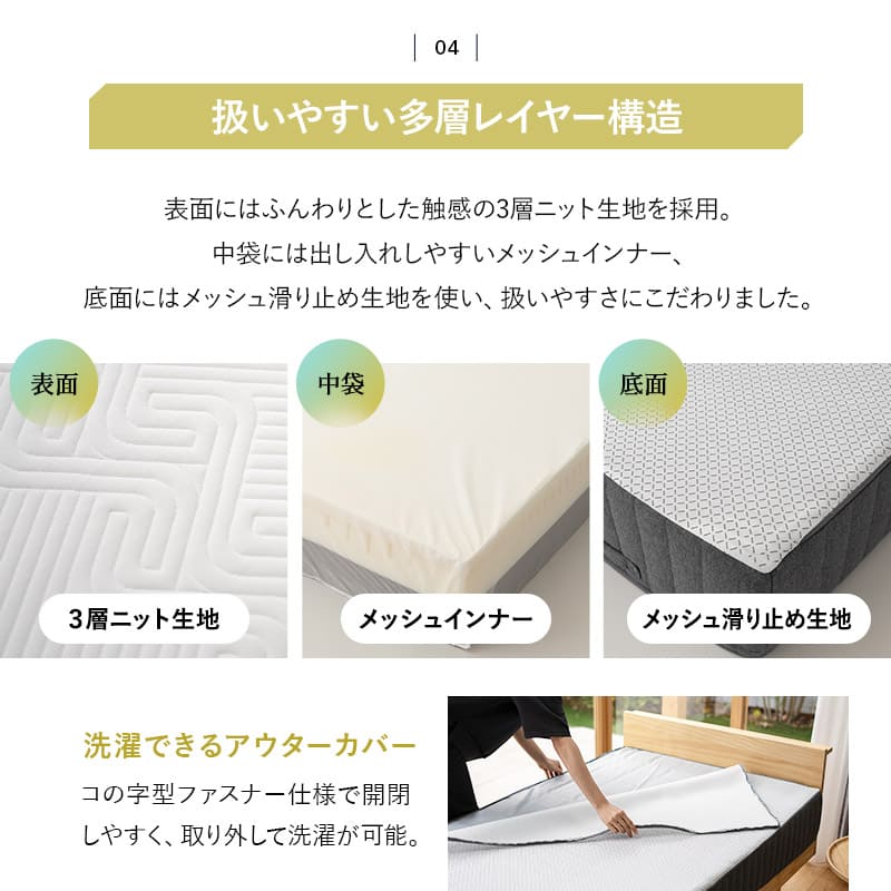 ノンコイルマットレス ウレタンマットレス 極厚 20cm 3層構造 低反発 高反発 高密度 ウレタン かため やわらかめ 取っ手付き 仰向け 横向き ホワイト 白 ホテルライク シングルサイズ