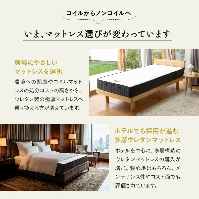 ミレニアム ノンコイルマットレス シングル 極厚 厚み20cm 厚め 寝具 マット millennium ウレタン 3層構造 寝返り 高反発 高密度 軽量 滑り止め加工 メッシュインナー ホワイト 白