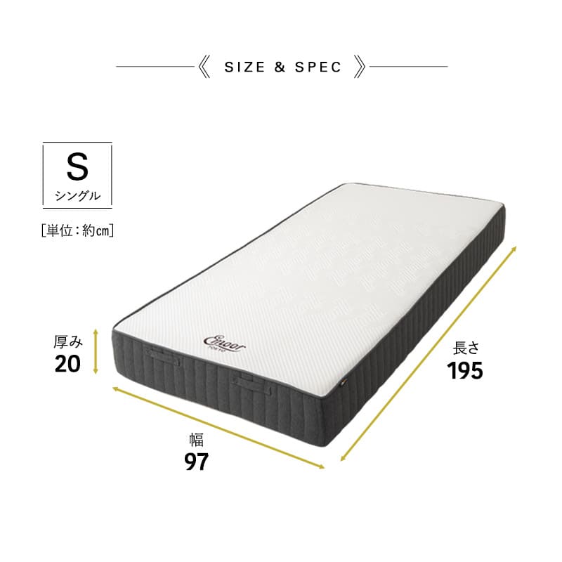 ミレニアム ノンコイルマットレス シングル 極厚 厚み20cm 厚め 寝具 マット millennium ウレタン 3層構造 寝返り 高反発 高密度 軽量 滑り止め加工 メッシュインナー ホワイト 白