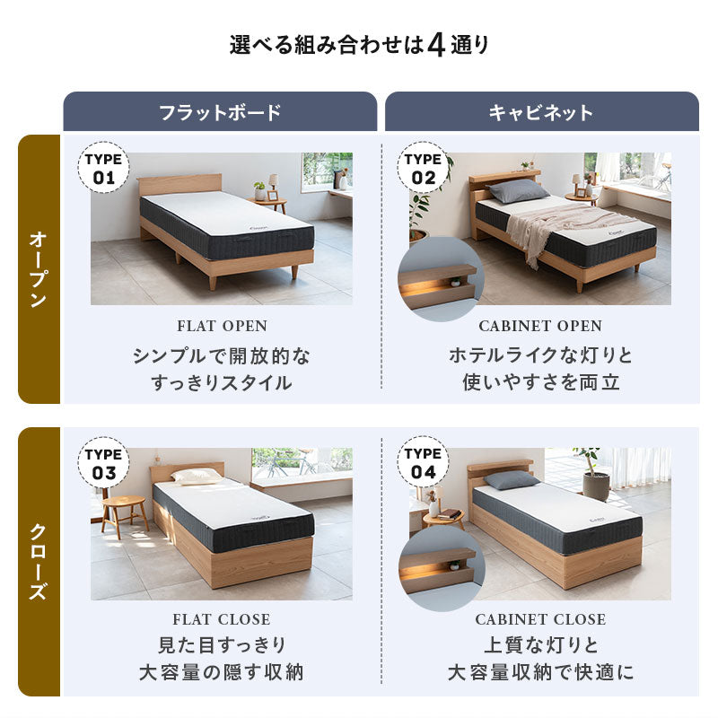 スタンダードベッド ノンコイルマットレス 2点セット シングルサイズ ヘッドボード付き コンセント付き 収納付き 高さ調節可能 木製 天然木 すのこ スノコ ベッドフレーム 極厚ウレタンマットレス 調湿 高通気 湿気対策 カビ対策 来客用 ORVA オルヴァ MILLENNIUM ミレニアム