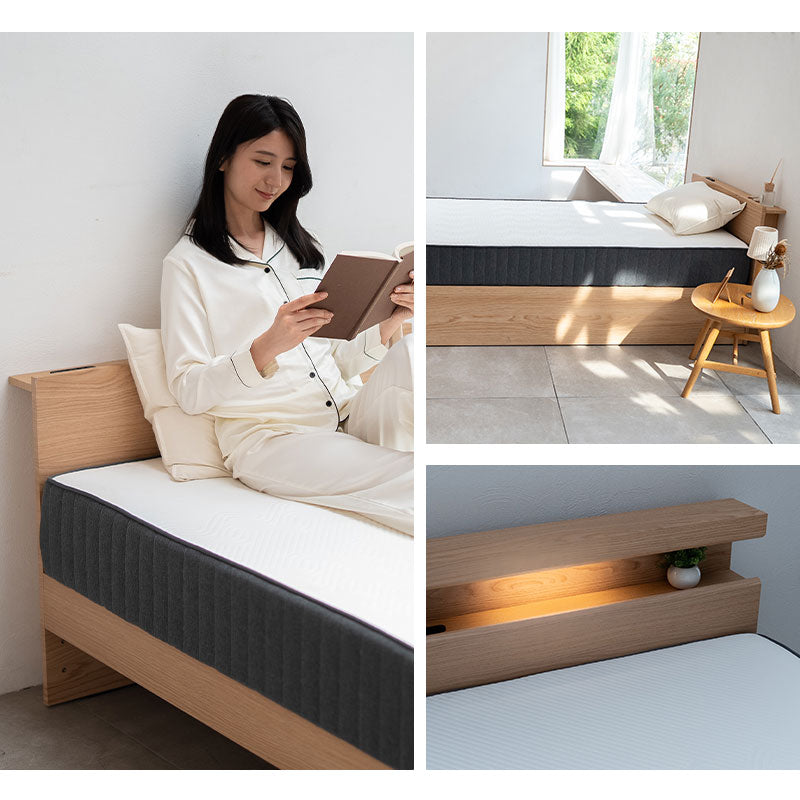スタンダードベッド ノンコイルマットレス 2点セット シングルサイズ ヘッドボード付き コンセント付き 収納付き 高さ調節可能 木製 天然木 すのこ スノコ ベッドフレーム 極厚ウレタンマットレス 調湿 高通気 湿気対策 カビ対策 来客用 ORVA オルヴァ MILLENNIUM ミレニアム