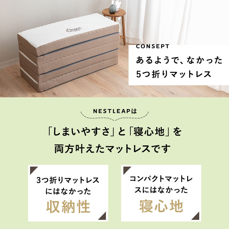 5つ折りマットレス 折りたたみマットレス シングルサイズ 専用バッグ付き ポータブル 折りたたみ 折り畳み 高反発ウレタン 昼寝 アウトドア 車中泊 狭小住宅 子供用 避難用 来客用