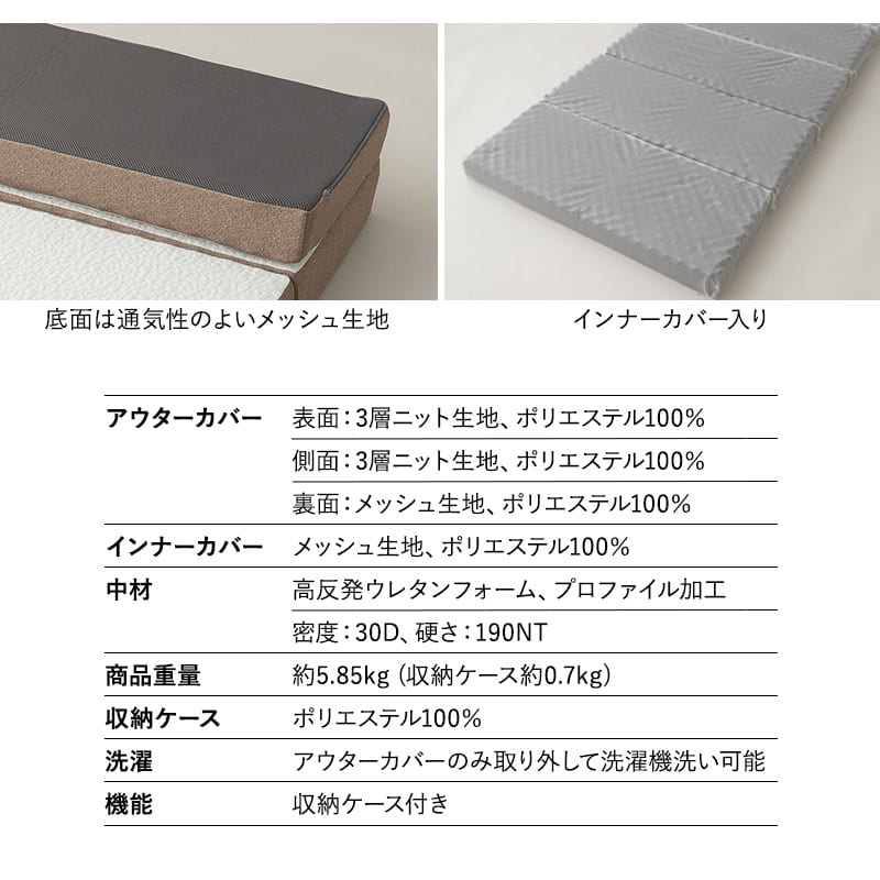 5つ折りマットレス 折りたたみマットレス シングルサイズ 専用バッグ付き ポータブル 折りたたみ 折り畳み 高反発ウレタン 昼寝 アウトドア 車中泊 狭小住宅 子供用 避難用 来客用