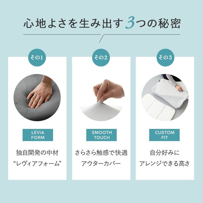 レヴィアピロー 61×36cm 高さ調節 枕 まくら ピロー 低反発 高反発