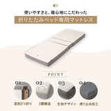 敷いたまま折りたためる 折りたたみベッド専用 マットレス 65×180cm コンパクトショートサイズ 2層構造 極厚 滑り止め加工 変則3つ折り形状