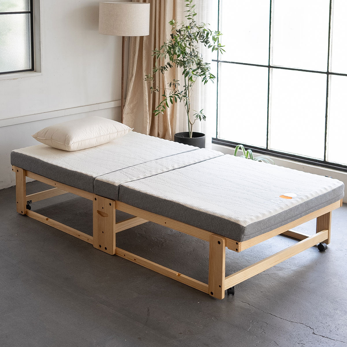 敷いたまま折りたためる 折りたたみベッド専用 マットレス シングルサイズ 2層構造 極厚 滑り止め加工 変則3つ折り形状 ショールーム体験可